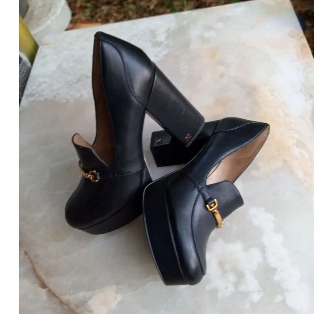 Sam Edelman Aurelie Black Leather Platform Heel Chunky Bit Loafer Size 8